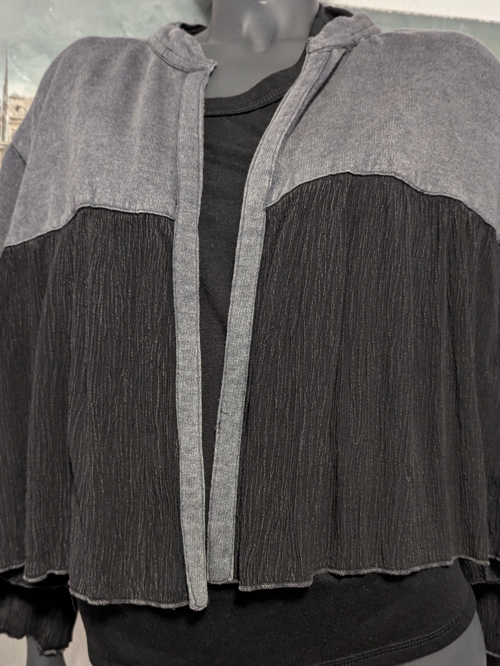 Women's Two-Tone Black and Gray Open Front Sweater